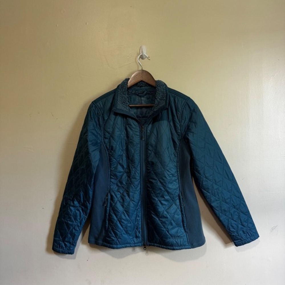 LL Bean Misses Medium Reg Blue Quilted Sherpa Lined Full Zip